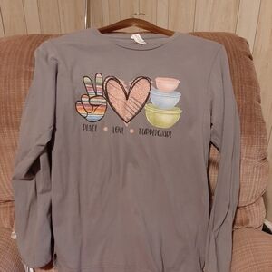 Tupperware Long Sleeve Shirt with Peace Love Design